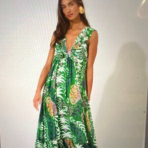 Oliphant Maxi Dress- Ruffle V-Neck Maxi Grenadine Green